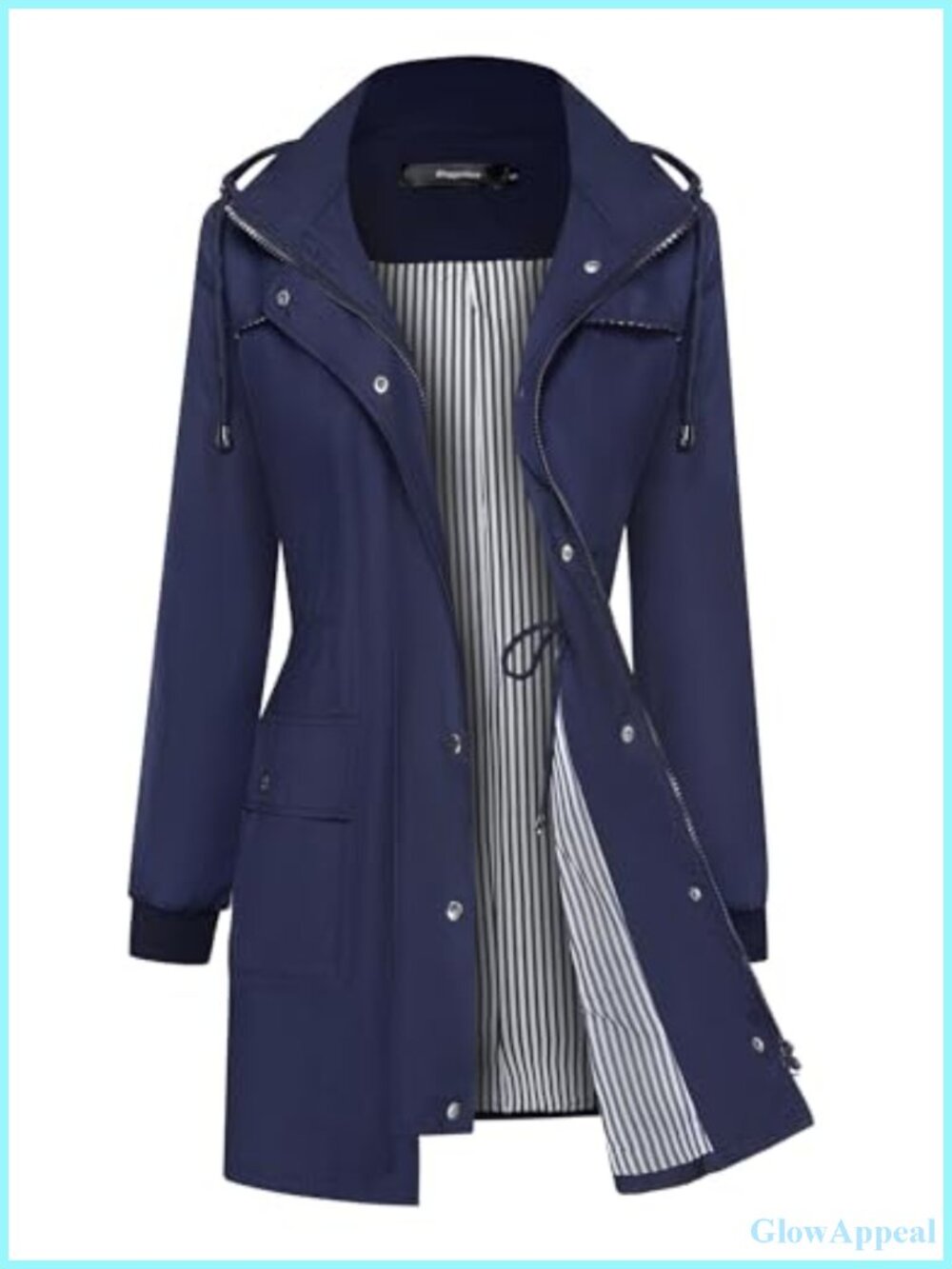 Waterproof Rain Jacket for Women Lightweight Striped Lined Outdoor Hooded